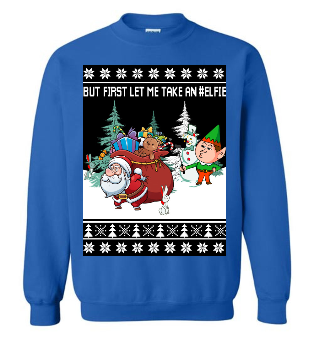 Santa Elf Selfie Ugly Christmas Sweater For Couple Funny Ugly